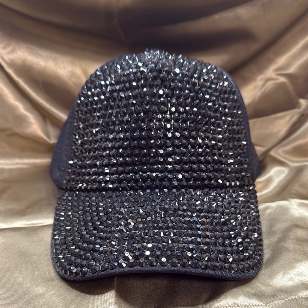 Black Rhinestone Embellished Cap